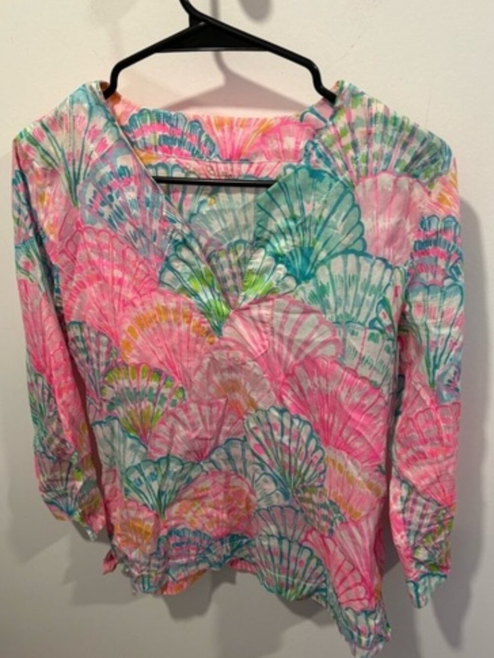Lilly Pulitzer Amelia Island Tunic Top Small Pink Shell Print Coastal Preppy EUC